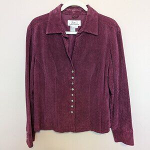 Aria snap front suede floral cut out deep fuchsia jacket Large EUC